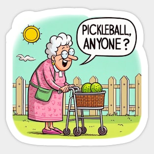 Pickleball, Anyone? Old Lady in Walker #2 Sticker